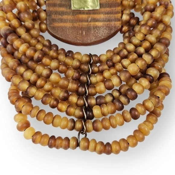 Genuine Seashell Stretch Bracelet Resin Brown Tan Bead Tropical Wide Multistrand - Picture 5 of 6